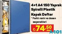 4+1 A4 150 YAPRAK SPİRALLİ PLASTİK KAPAK DEFTER